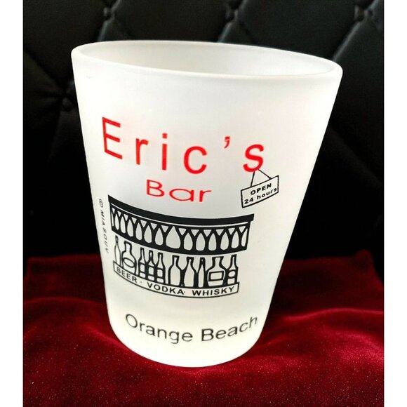Erics Bar Shot Glass Orange Beach Florida Souvenir Frosted Glass - Picture 1 of 7